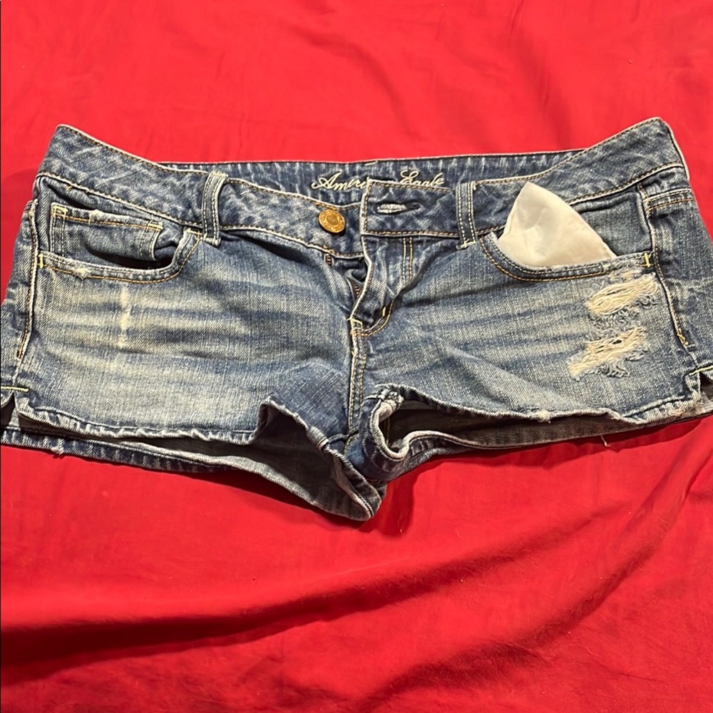 American Eagle Outfitters Blue Jean Shorts Distressed Cut-Off Style